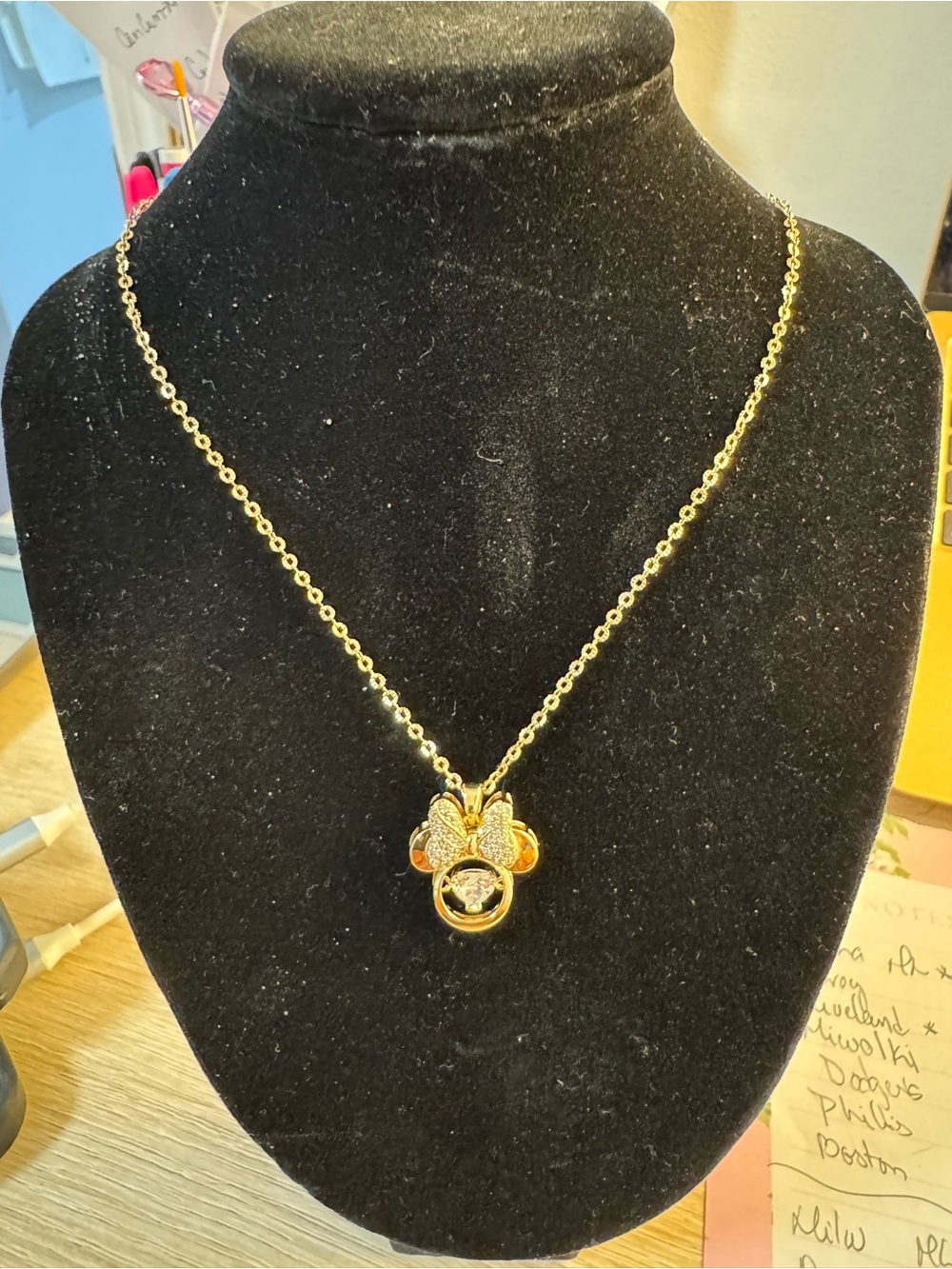 Disney Gold-Tone Crystal Minnie Mouse Pendant Necklace